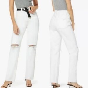 Favorite Daughter Otto High-Rise White Boyfriend Jeans Distressed Button Fly W24
